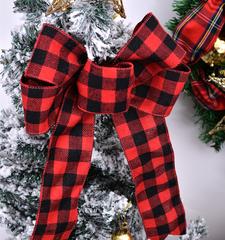 5 Yards Wired Edge Ribbon Christmas Red Black Checkered - Temu